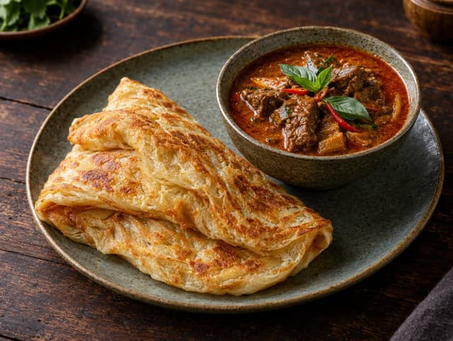 Roti Served with Beef Curry