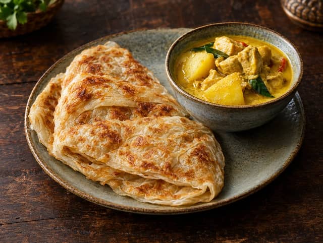 Roti Served with Chicken Curry