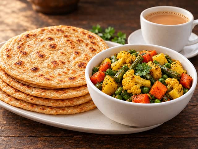 Breakfast Combo: Paratha or Chapati + Mixed Vegetables + Tea