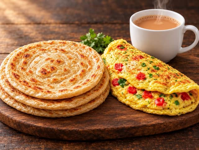 Breakfast Combo: Paratha or Chapati + Omelette + Tea