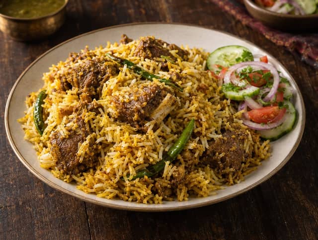 Goat Haji Biryani (Large 24 oz) at Al-Aqsa Restaurant