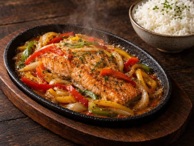 Sizzling Salmon w/ Rice